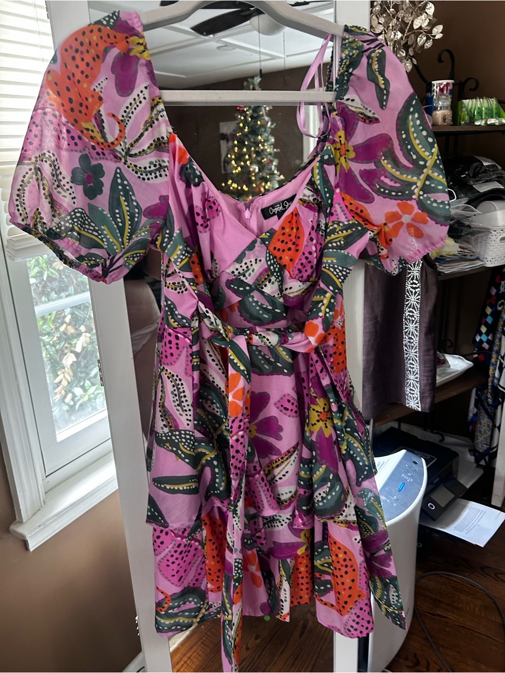 Floral Puff-Sleeve Mini Dress in Pink, L, NWOT - Picture 3 of 6